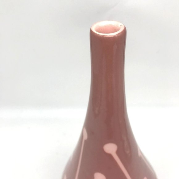 Vintage MCM Ceramic Teardrop Vase with Mod Botanical Design, 12x5 Mauve and Pink - Picture 4 of 5